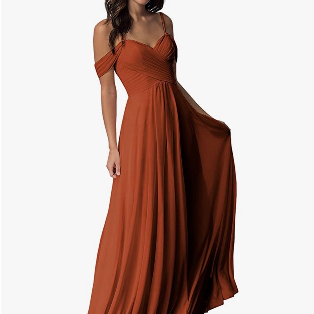 Women's Burnt Orange Bridesmaid Dress Ruched Prom Party Evening Gown